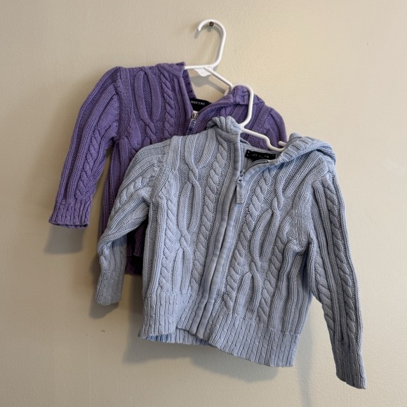 Lands' End Other - Lands End Kids Cable Knit Hooded Zip Sweater Lilac Purple & Blue Set Cozycore